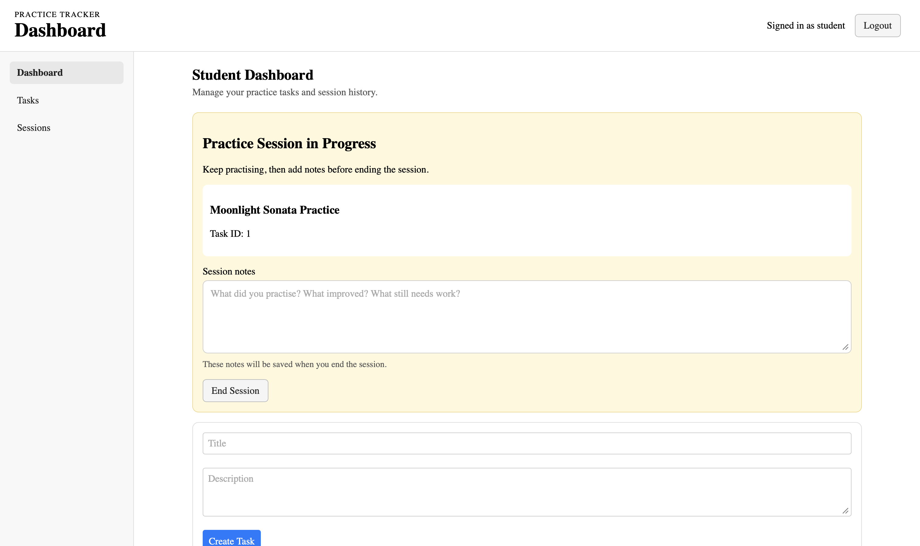 Practice Logger screenshot